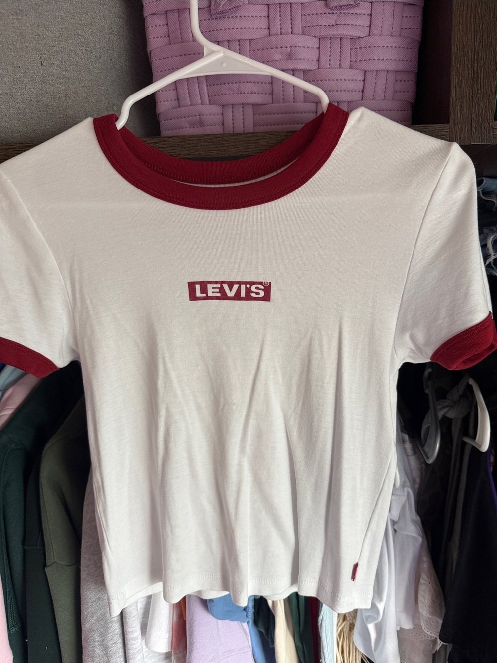 Levi's White Tee with Red Trim and Logo